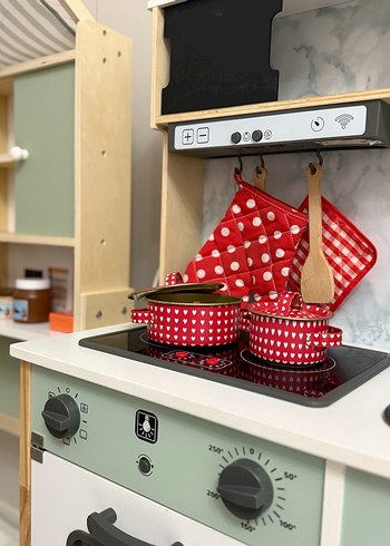 Kırmızı Kalp Desenli Mini Tencere Seti - Görsel 7