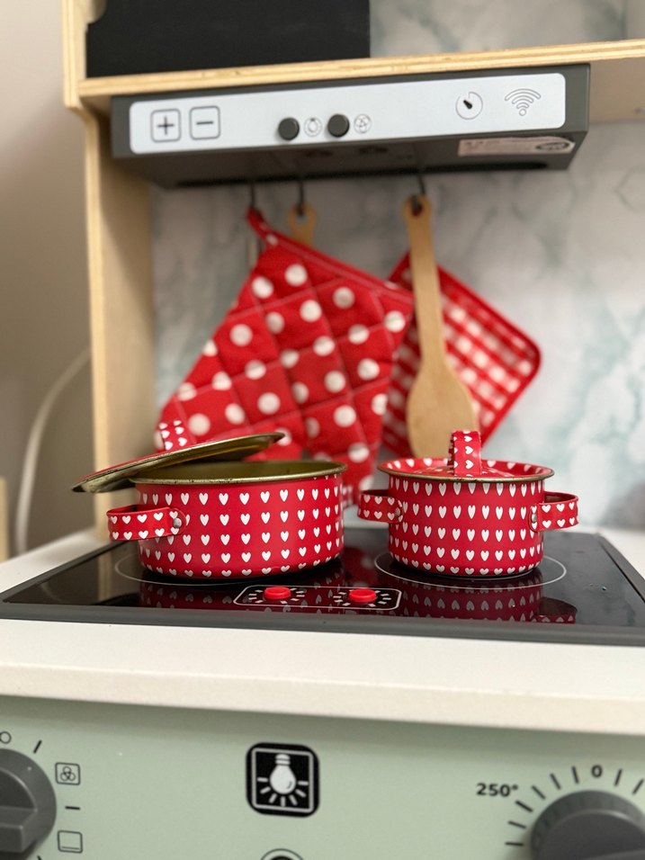 Kırmızı Kalp Desenli Mini Tencere Seti - Görsel 5