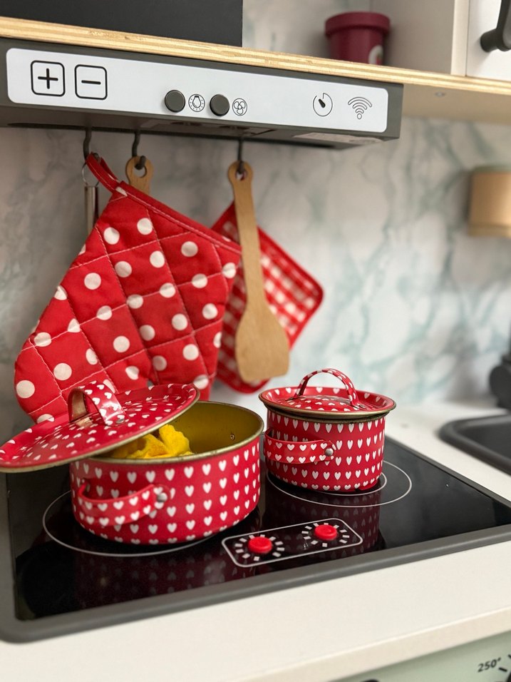 Kırmızı Kalp Desenli Mini Tencere Seti - Görsel 3