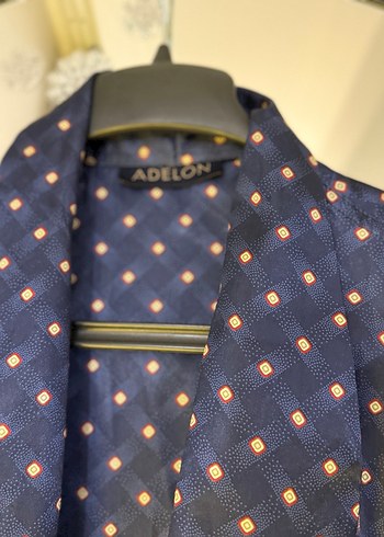 Lacivert Desenli kalın saten Sabahlık - Görsel 2