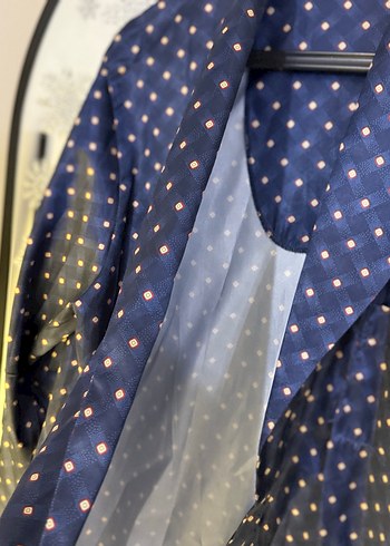 Lacivert Desenli kalın saten Sabahlık - Görsel 4