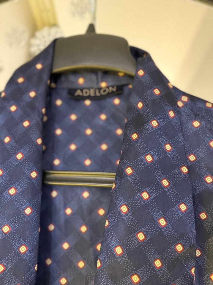 Lacivert Desenli kalın saten Sabahlık - Görsel 2