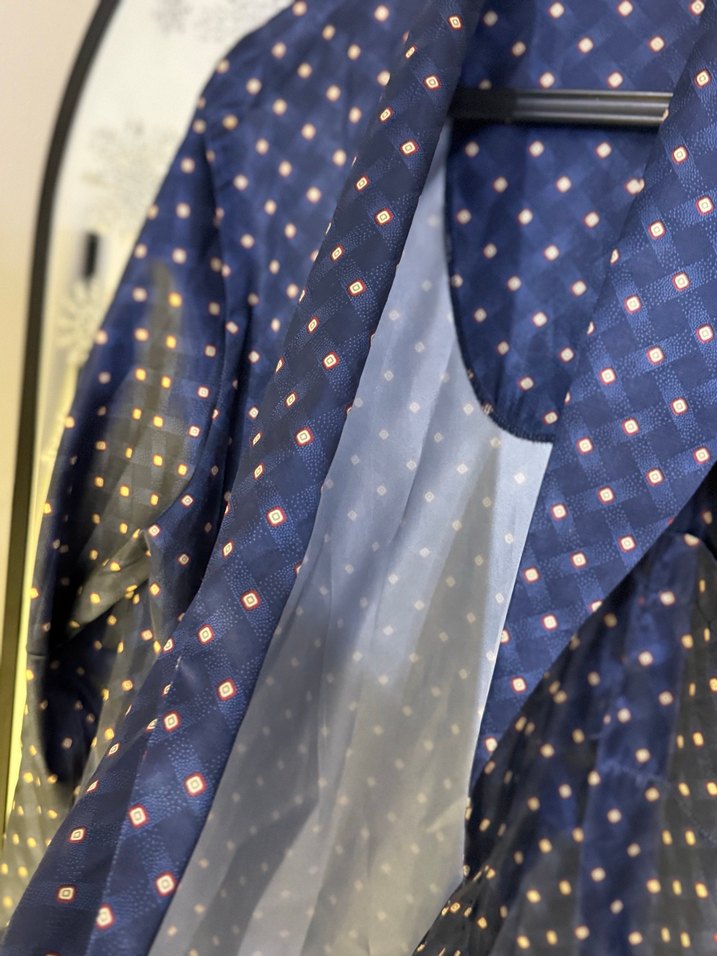 Lacivert Desenli kalın saten Sabahlık - Görsel 4