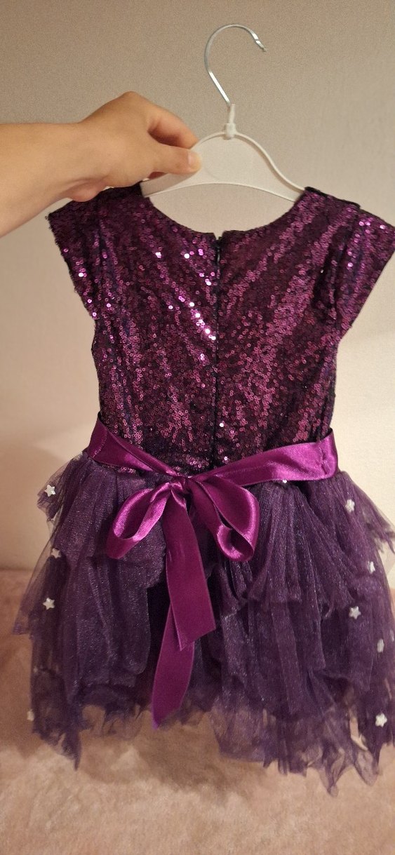 Kız Çocuk Mor Payetli Fırfırlı Elbise - Görsel 2