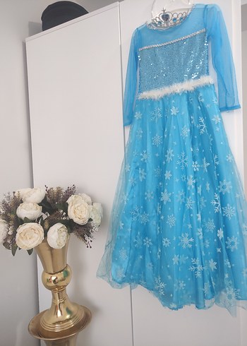 Mavi İşlemeli Kız Çocuk Elsa kostüm - Görsel 7