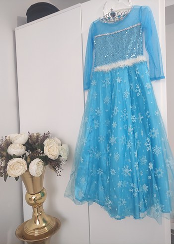 Mavi İşlemeli Kız Çocuk Elsa kostüm - Görsel 5