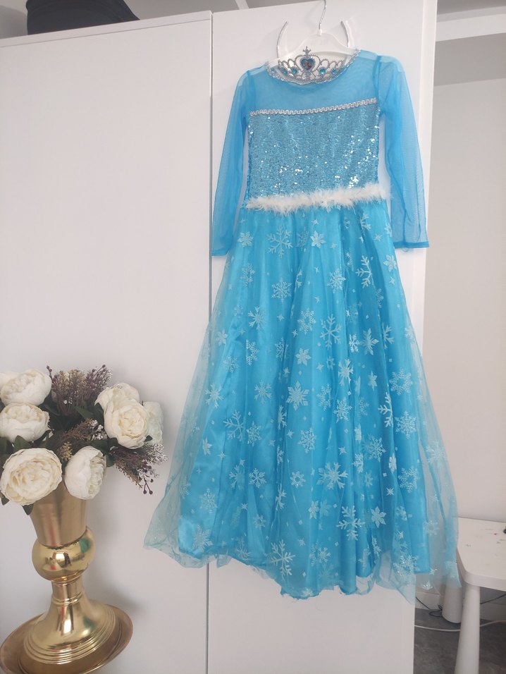 Mavi İşlemeli Kız Çocuk Elsa kostüm - Görsel 2