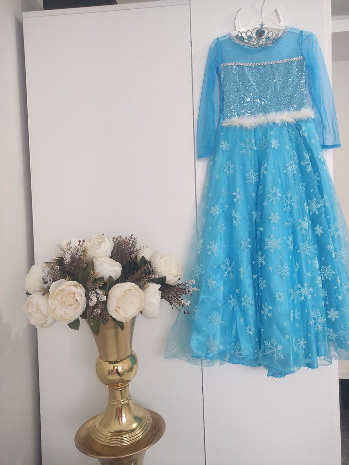 Mavi İşlemeli Kız Çocuk Elsa kostüm - Görsel 4