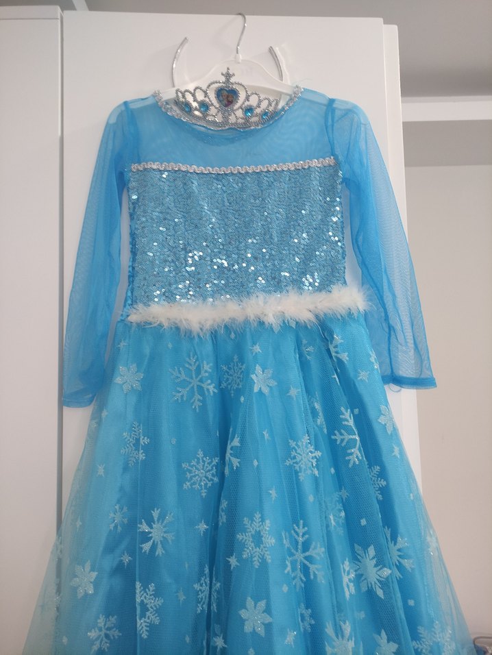 Mavi İşlemeli Kız Çocuk Elsa kostüm - Görsel 3