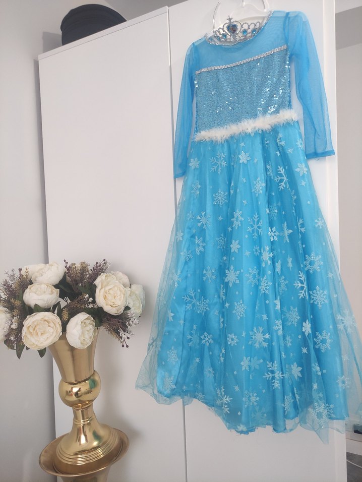 Mavi İşlemeli Kız Çocuk Elsa kostüm - Görsel 5