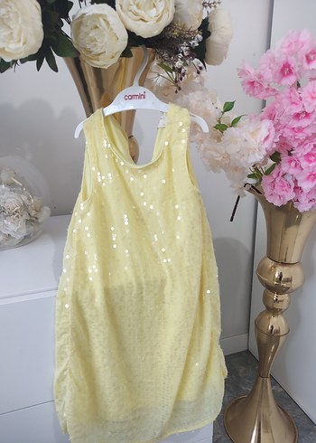 Sarı Drapeli Kolsuz Kız Elbisesi - Görsel 3