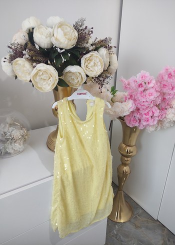 Sarı Drapeli Kolsuz Kız Elbisesi - Görsel 4