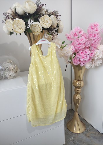 Sarı Drapeli Kolsuz Kız Elbisesi - Görsel 2