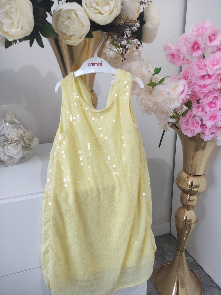 Sarı Drapeli Kolsuz Kız Elbisesi - Görsel 3