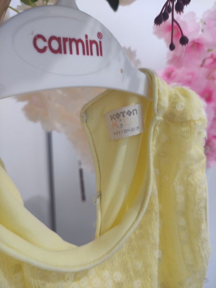 Sarı Drapeli Kolsuz Kız Elbisesi - Görsel 5