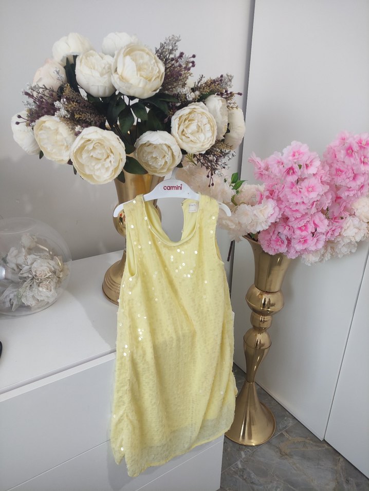 Sarı Drapeli Kolsuz Kız Elbisesi - Görsel 4