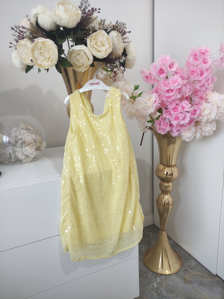 Sarı Drapeli Kolsuz Kız Elbisesi - Görsel 2