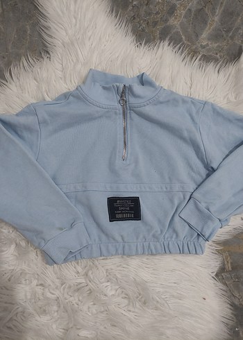 Kadın mavi Yarım Fermuarlı Sweatshirt - Görsel 2