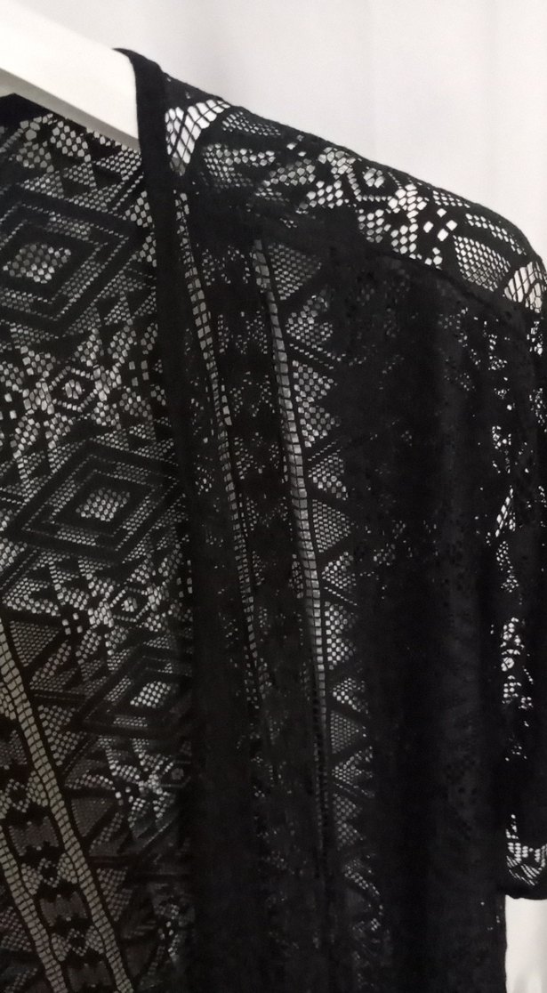 Siyah Dantel İşlemeli Kısa Kollu Bohem Hırka - Görsel 4