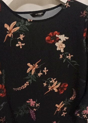 Siyah Çiçek Desenli Uzun Kollu Bluz - Görsel 4