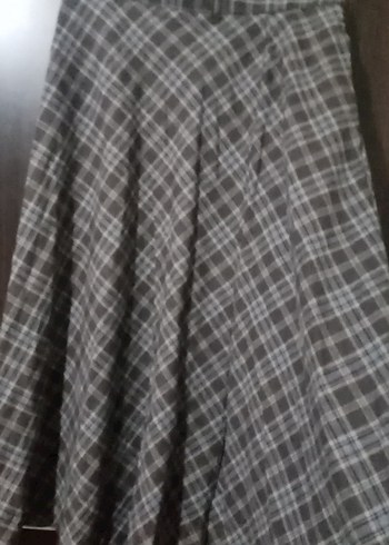 Kahve Gri Ekose Desenli Pilili Uzun Etek - Görsel 5