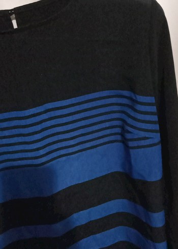 Uzun Kollu Mavi Çizgili Kadın Bluz - Görsel 4