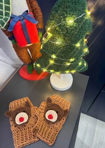 Bohem Tarz Kahverengi Geyikli Örgü Eldiven - Görsel 4