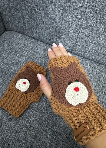 Bohem Tarz Kahverengi Geyikli Örgü Eldiven - Görsel 2