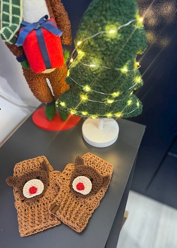 Bohem Tarz Kahverengi Geyikli Örgü Eldiven - Görsel 3