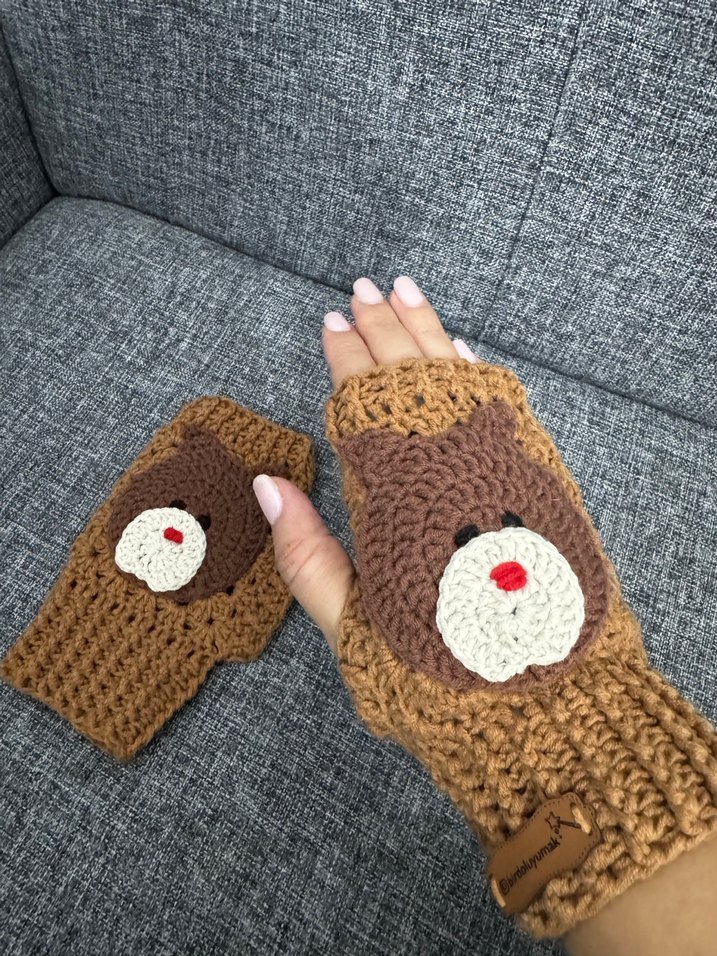 Bohem Tarz Kahverengi Geyikli Örgü Eldiven - Görsel 2