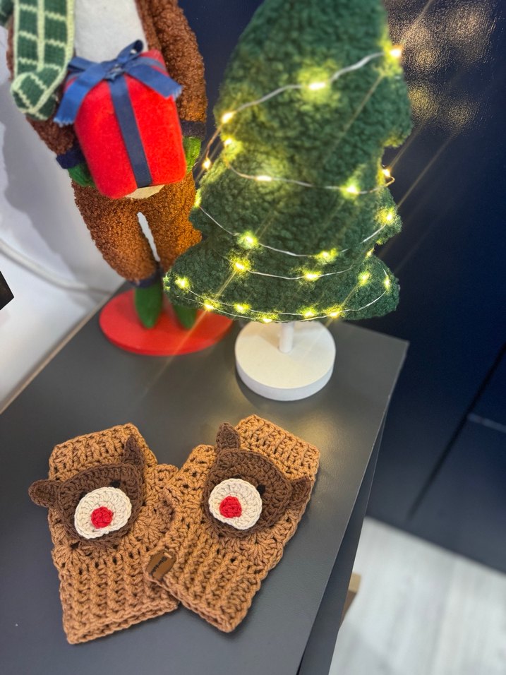 Bohem Tarz Kahverengi Geyikli Örgü Eldiven - Görsel 3