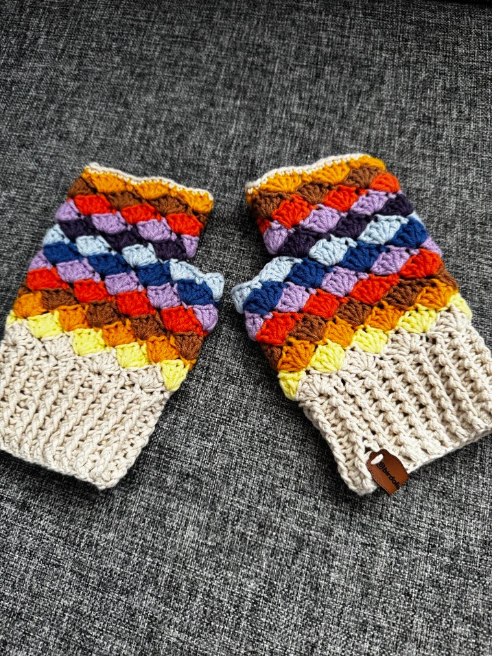 Renkli Bohem Kadın Örgü Eldiven - Görsel 4