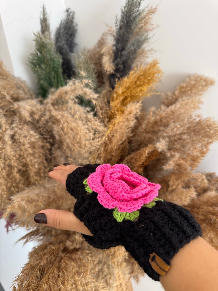 Rose Örgü Eldiven - Görsel 4