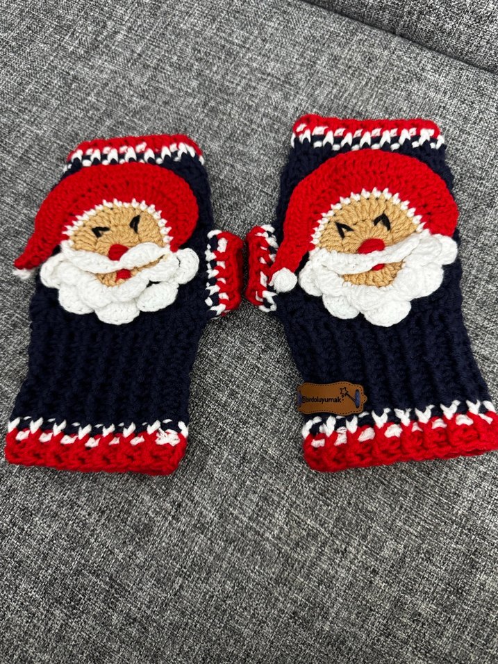 Renkli Örgü Noel Baba Eldivenleri - Görsel 2