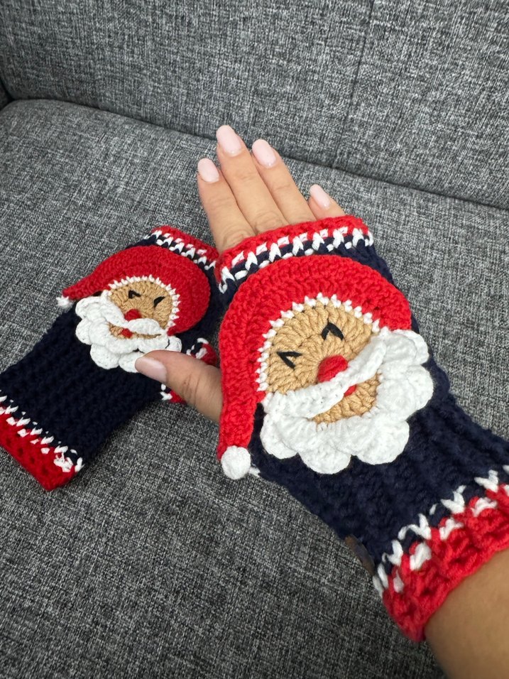 Renkli Örgü Noel Baba Eldivenleri - Görsel 3