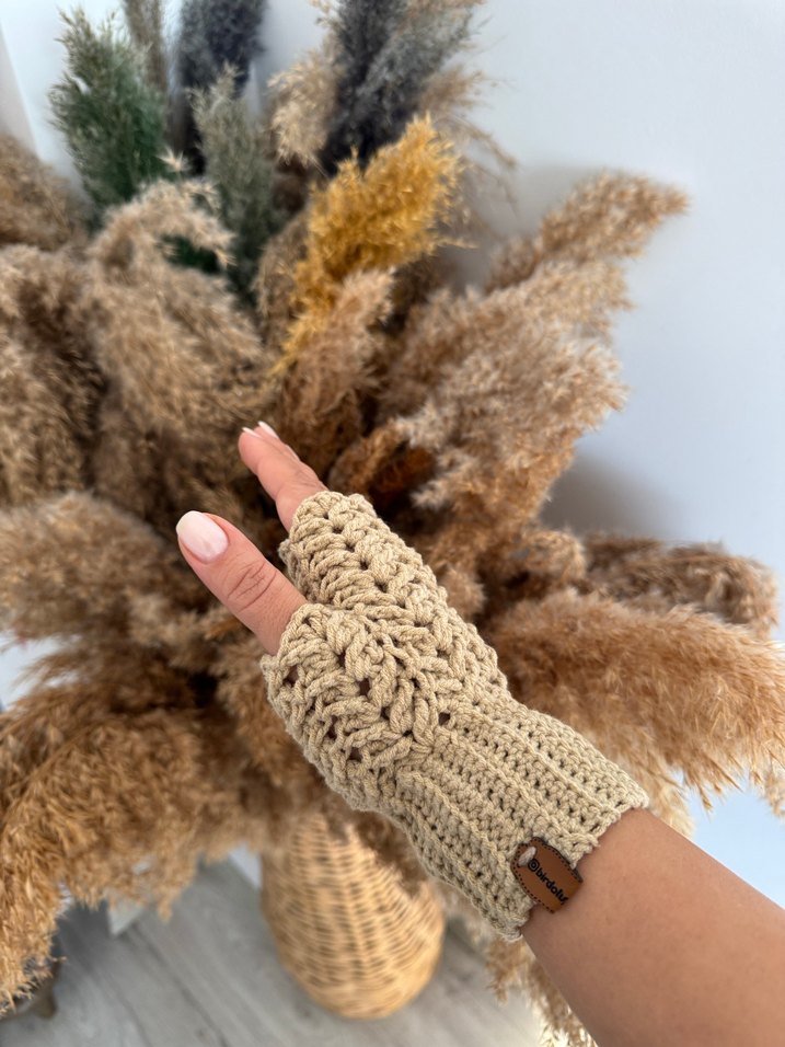 Bej Örgü Eldiven - Görsel 2