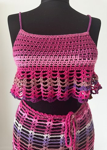 Çok Renkli Bohem Örgü Mini Plaj Elbise - Görsel 4