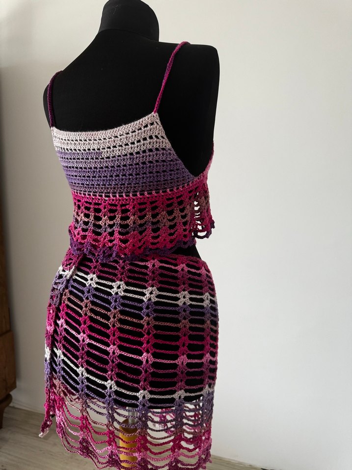 Çok Renkli Bohem Örgü Mini Plaj Elbise - Görsel 2