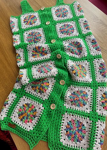 Düğmeli Çok Renkli Bohem Örgü Elbise - Görsel 2