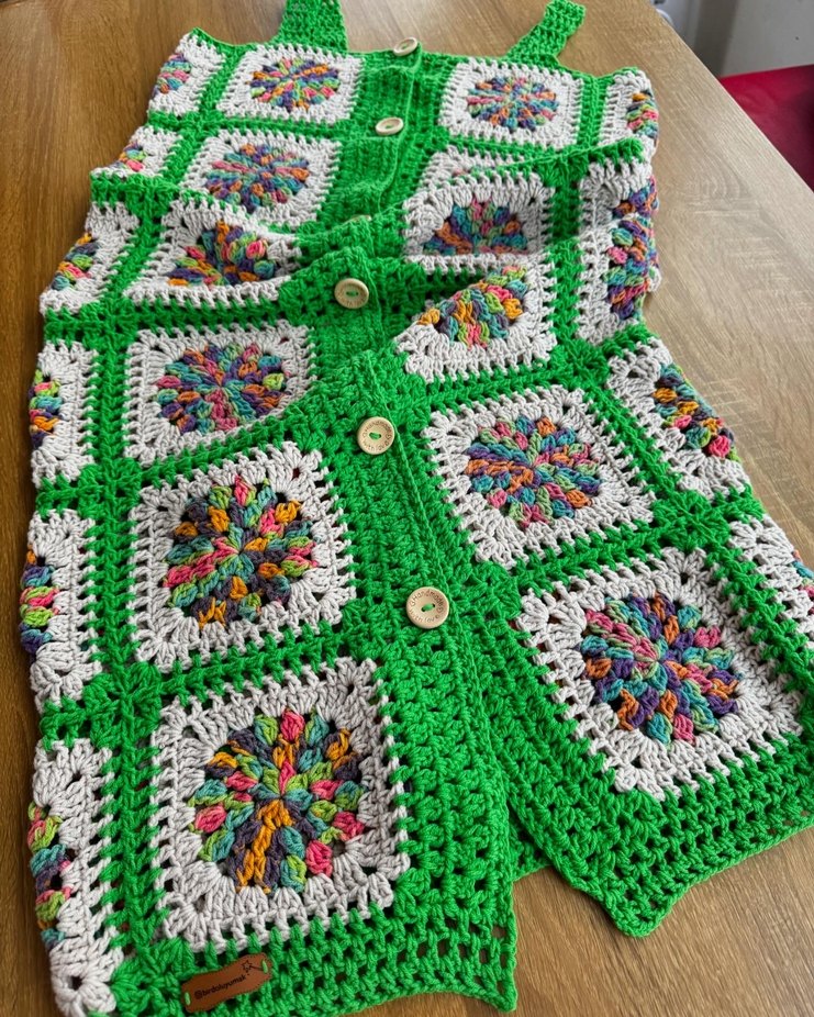 Düğmeli Çok Renkli Bohem Örgü Elbise - Görsel 3