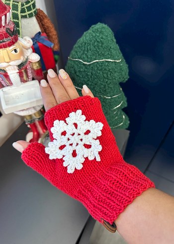 Kırmızı Örgü Kadın Eldivenleri - Görsel 4