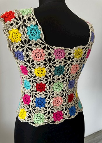 Çiçek Desenli Örgü Bohem Kadın Bluz - Görsel 2