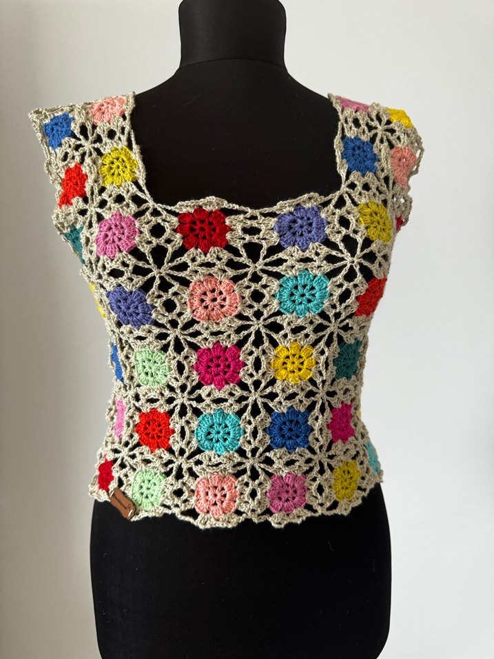 Çiçek Desenli Örgü Bohem Kadın Bluz - Görsel 4