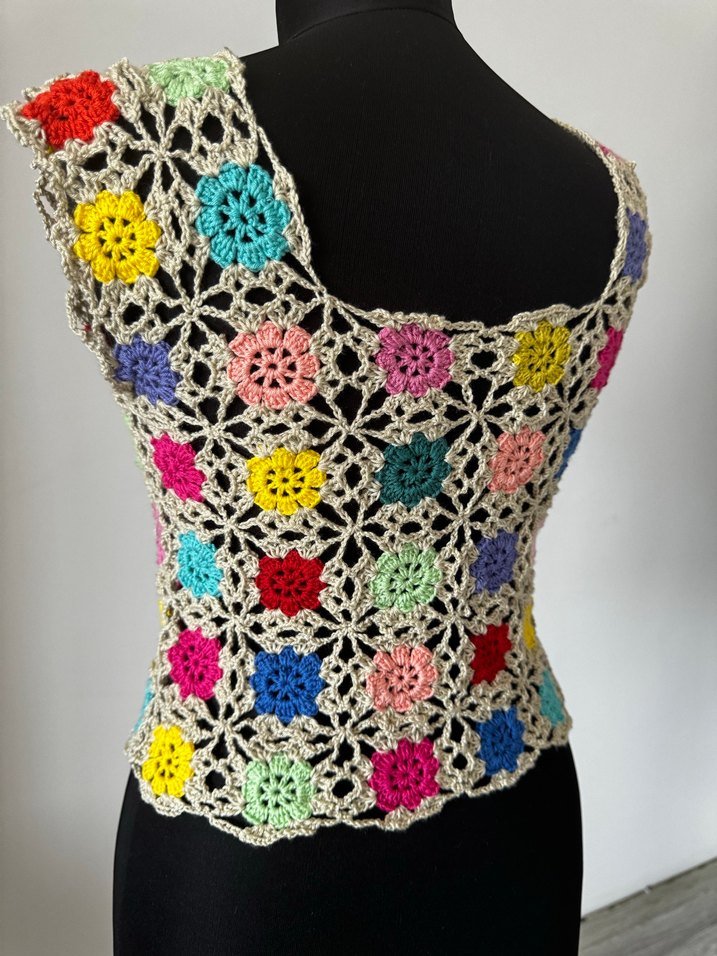 Çiçek Desenli Örgü Bohem Kadın Bluz - Görsel 2