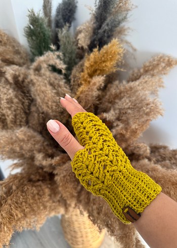 Yağ Yeşili Örgü Kadın Eldiveni - Görsel 2