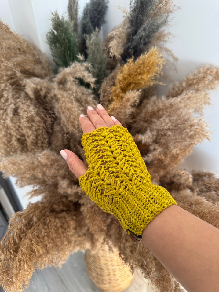 Yağ Yeşili Örgü Kadın Eldiveni - Görsel 3