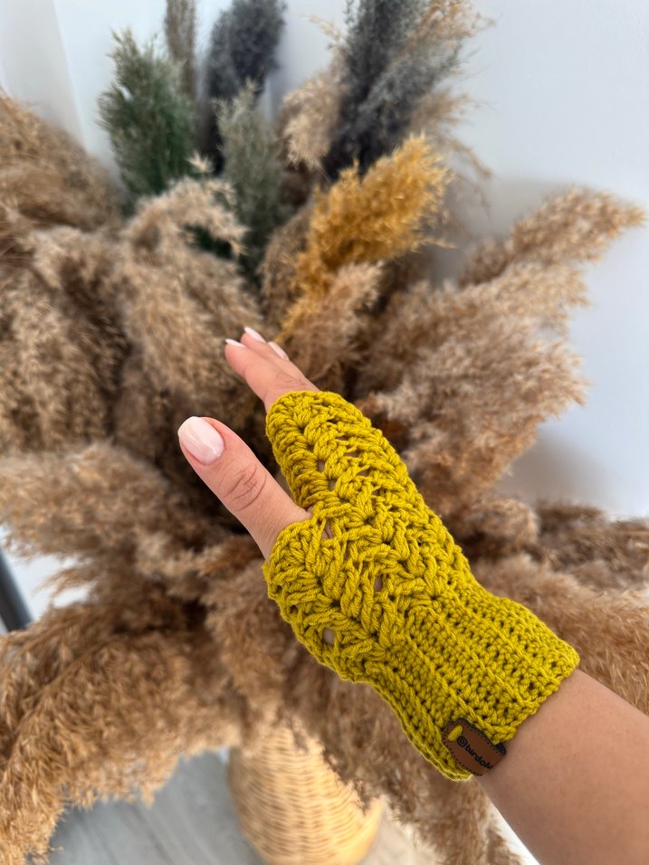 Yağ Yeşili Örgü Kadın Eldiveni - Görsel 2