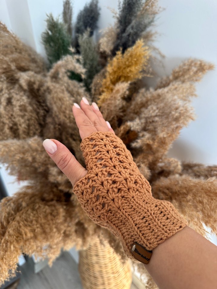 Bej Örgü Bohem Kadın Eldiveni - Görsel 2
