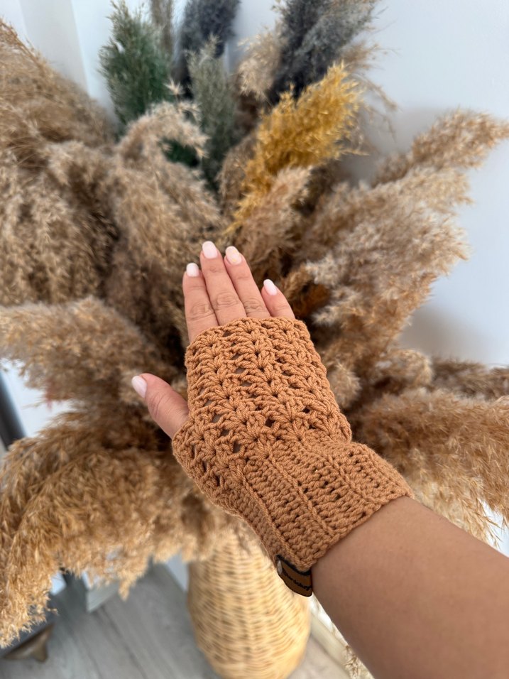 Bej Örgü Bohem Kadın Eldiveni - Görsel 3