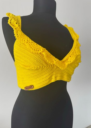 Sarı Fırfırlı Bohem Örgü Büstiyer - Görsel 3